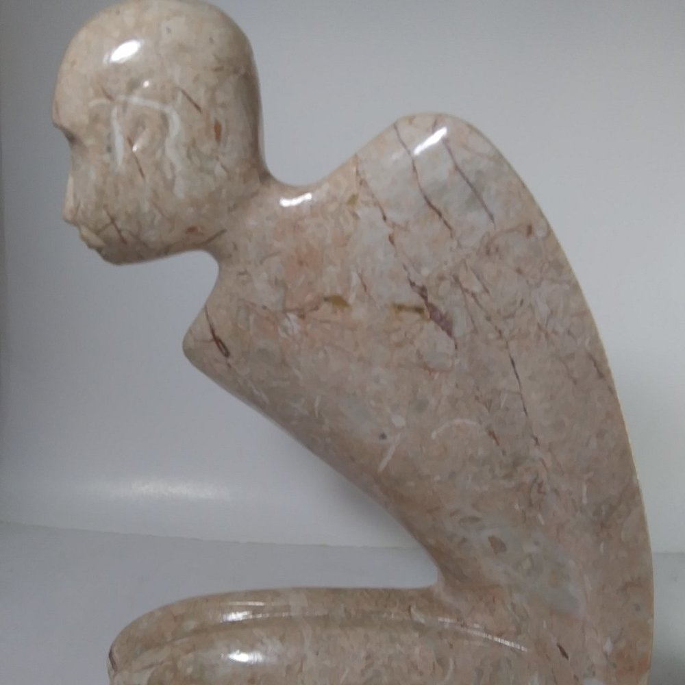 Modern - Minimalist Sculpture - Seated Man - pinkish beige stone